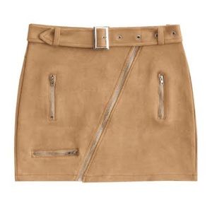 Suede Bodycon Moto Skirt